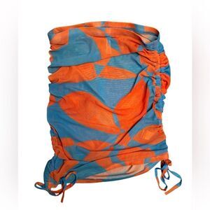 Fabletics Vibrant Orange and Blue Ruched mesh Skirt cover up size Small